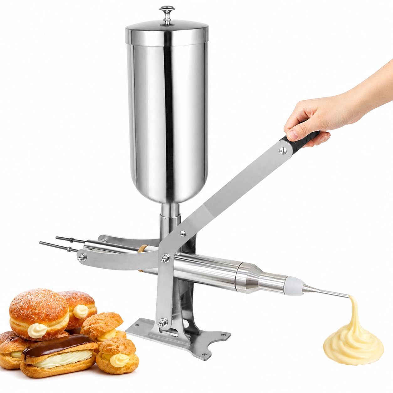 HCAUYNN Commercial Pastry Filling Machine 5L, Manual Churro Cream Filler with Adjustable Filling Control, Stainless Steel Donut Jam Injector for Bakery Dessert Shop StraightTip