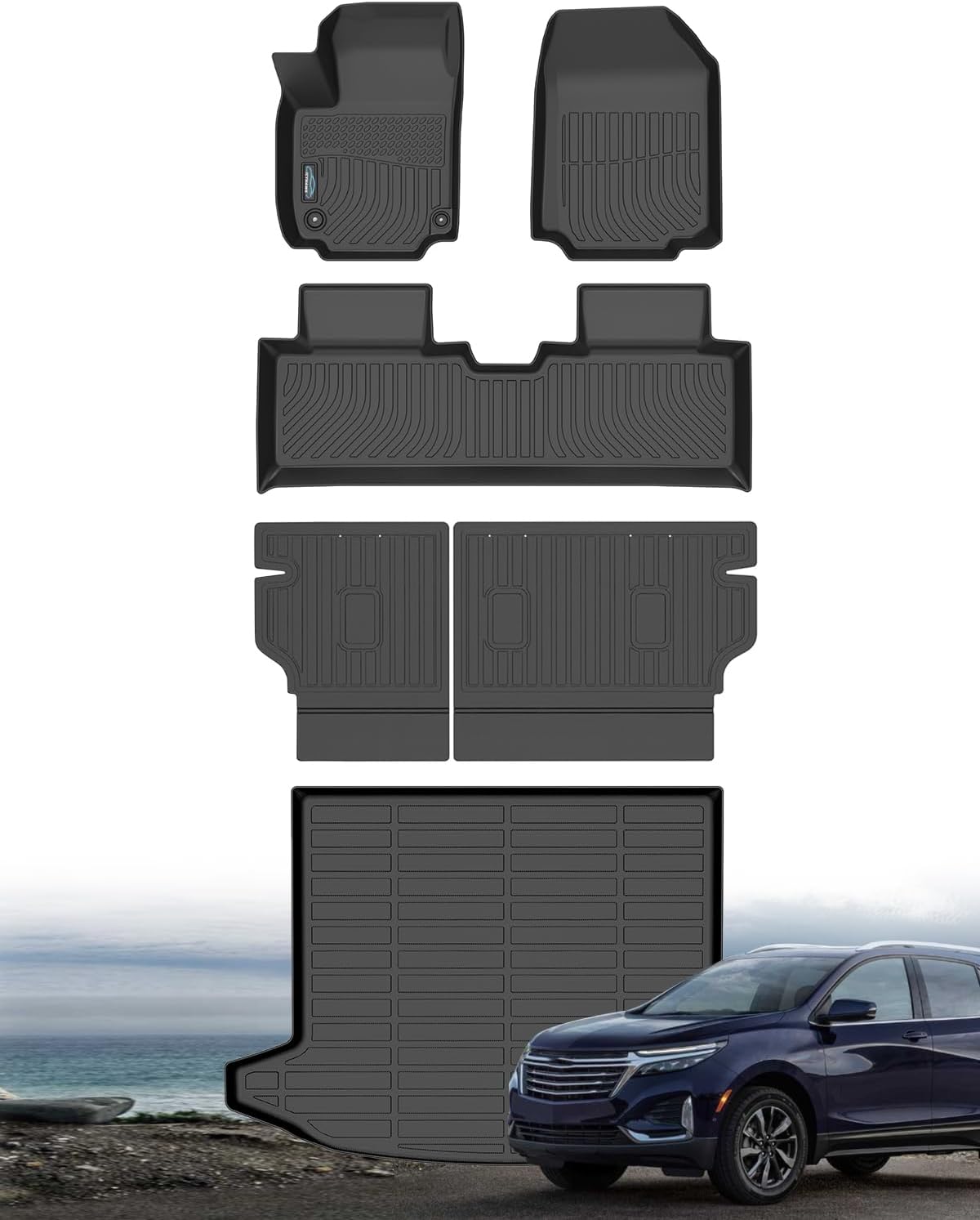 Icyhaws® Floor Mats for Chevrolet Chevy Equinox/GMC Terrain 2025 2026 (Only Gas) with Cargo Liner Backrest Mats, All Weather TPE Rubber Anti-Slip Car Mats Trunk Liner Set Accessories LT RS ACTIV