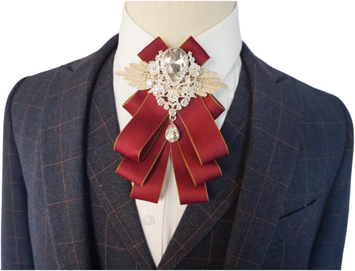 christmas bow ties for men self tie jabot collar brooch pins fashion PreTied Neck Tie Bow Tie rhinestone brooch for groom image 3