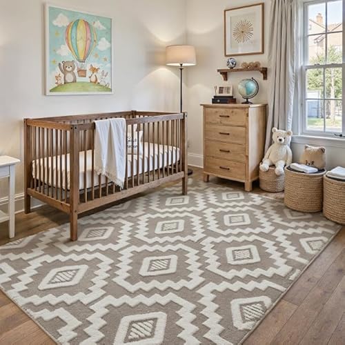 Super Soft Shag Rug 4x6 for Living Room Modern Brown Washable Small Area Rugs High Pile Non-Shedding Throw Rugs Non Slip Indoor Office Carpet for Play