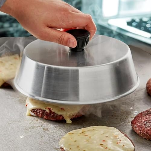Miniatura 9 de Juego de 2 cubiertas de aluminio para parrilla de 9 pulgadas con perilla de plástico negro- Tapa redonda de queso de hamburguesa y cubierta para