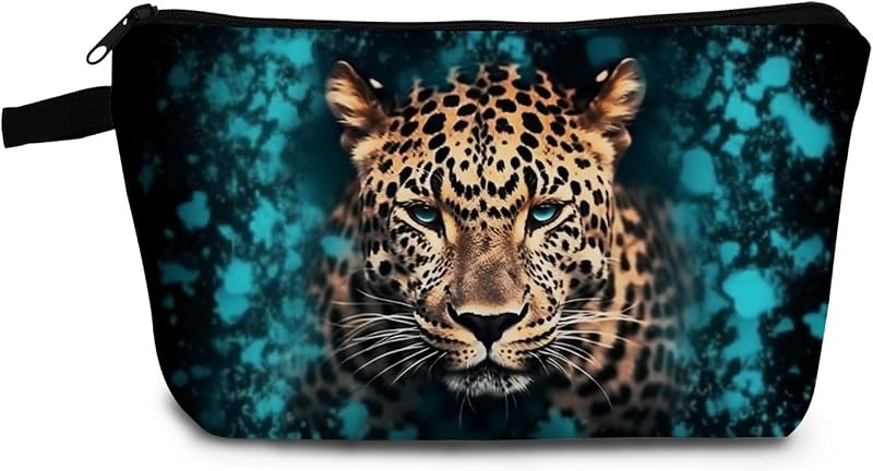 Necessaire pequena YULUENZE com estampa de leopardo e zíper metálico