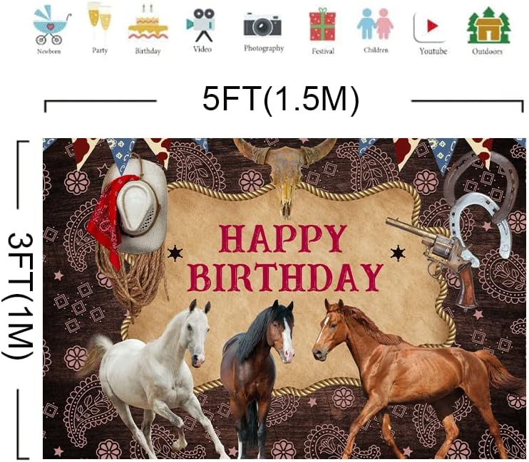 Miniatura 4 de Telón de fondo de fotografía de caballo de feliz cumpleaños, decoración de fiesta de vaquero del salvaje oeste, fondo de imagen, fondo de granja,