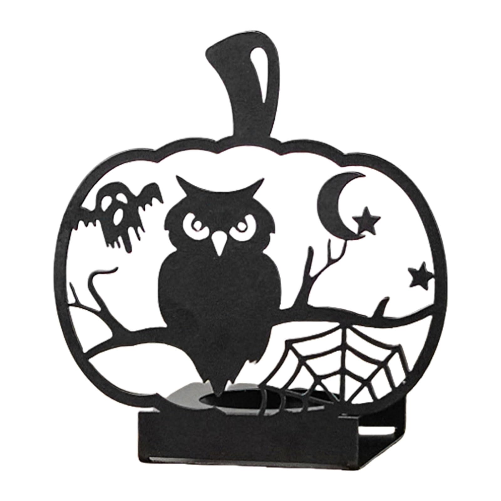 Jazuaiao Halloween Holders Candlestick Decorations with Ghostly Spiderweb Bat Hollowed Iron Tealight Stand Party Decors Halloween Party Decors