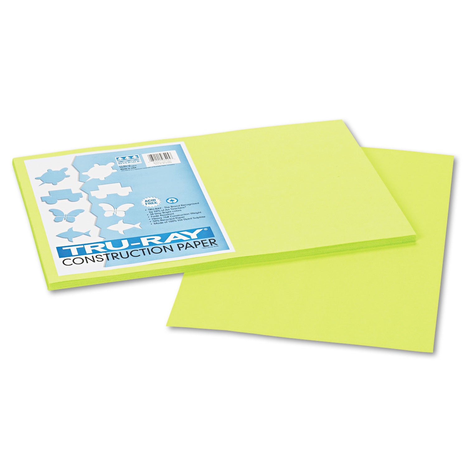 Pacon 103425 Tru-Ray Construction Paper, 76 Lbs., 12 X 18, Brilliant Lime, 50 Sheets/Pack