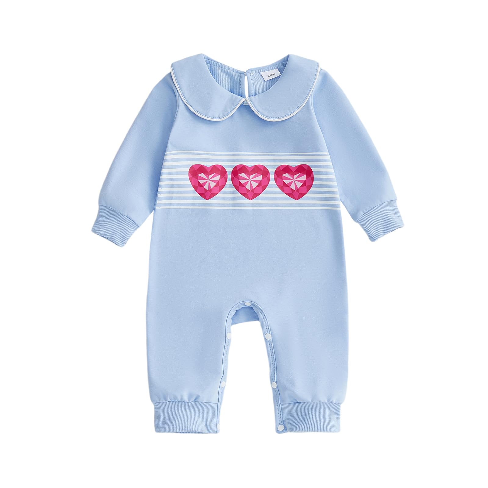 Infant Baby Boy Girl Valentines Day Outfit Peter-Pan Collar Heart Print Long Sleeve Romper Jumpsuit Clothes