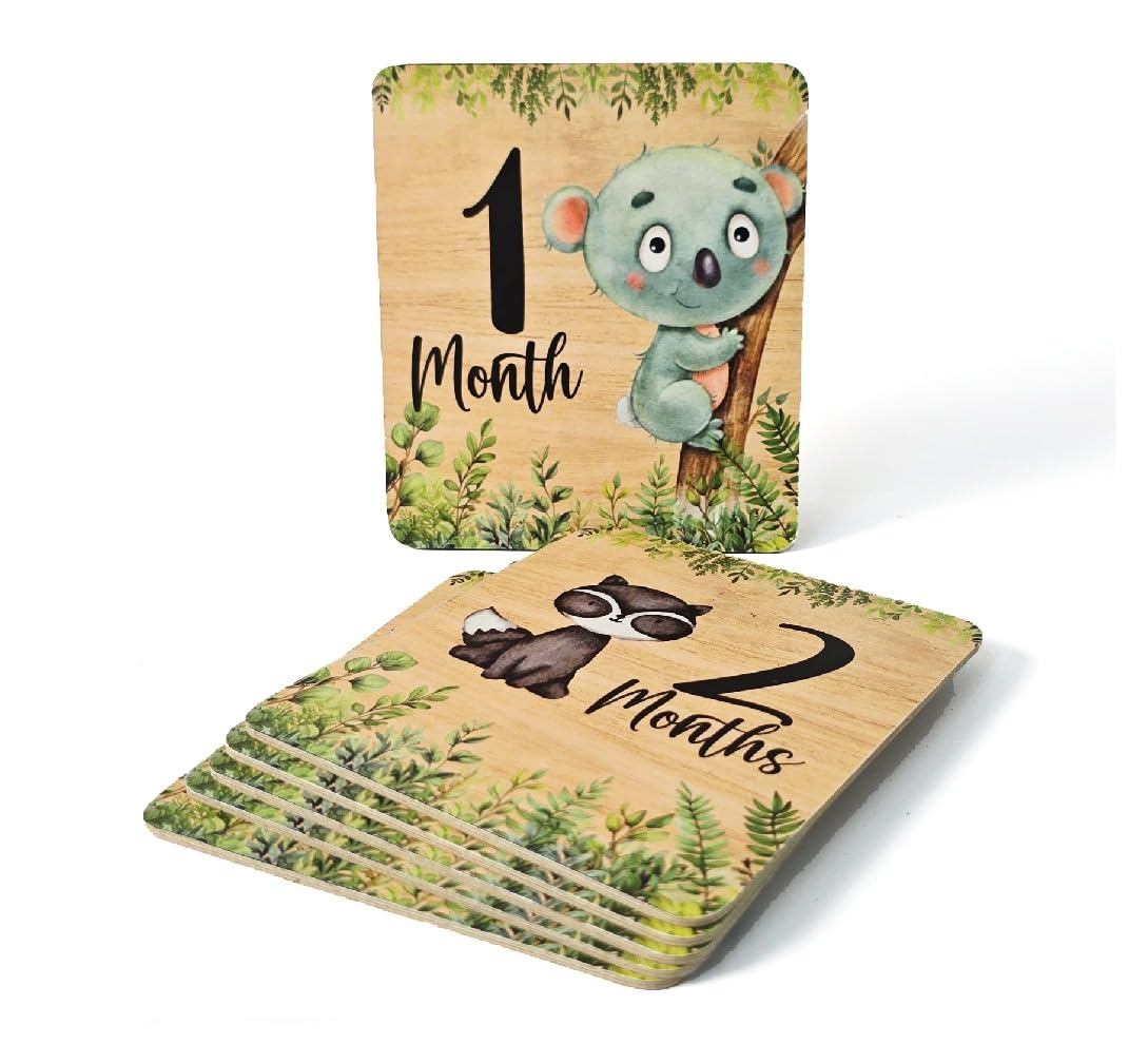 SVM CRAFT® Baby Monthly Milestone Cards – 6 Pieces Animals Baby Milestone Double Sided Baby Months,-image-32