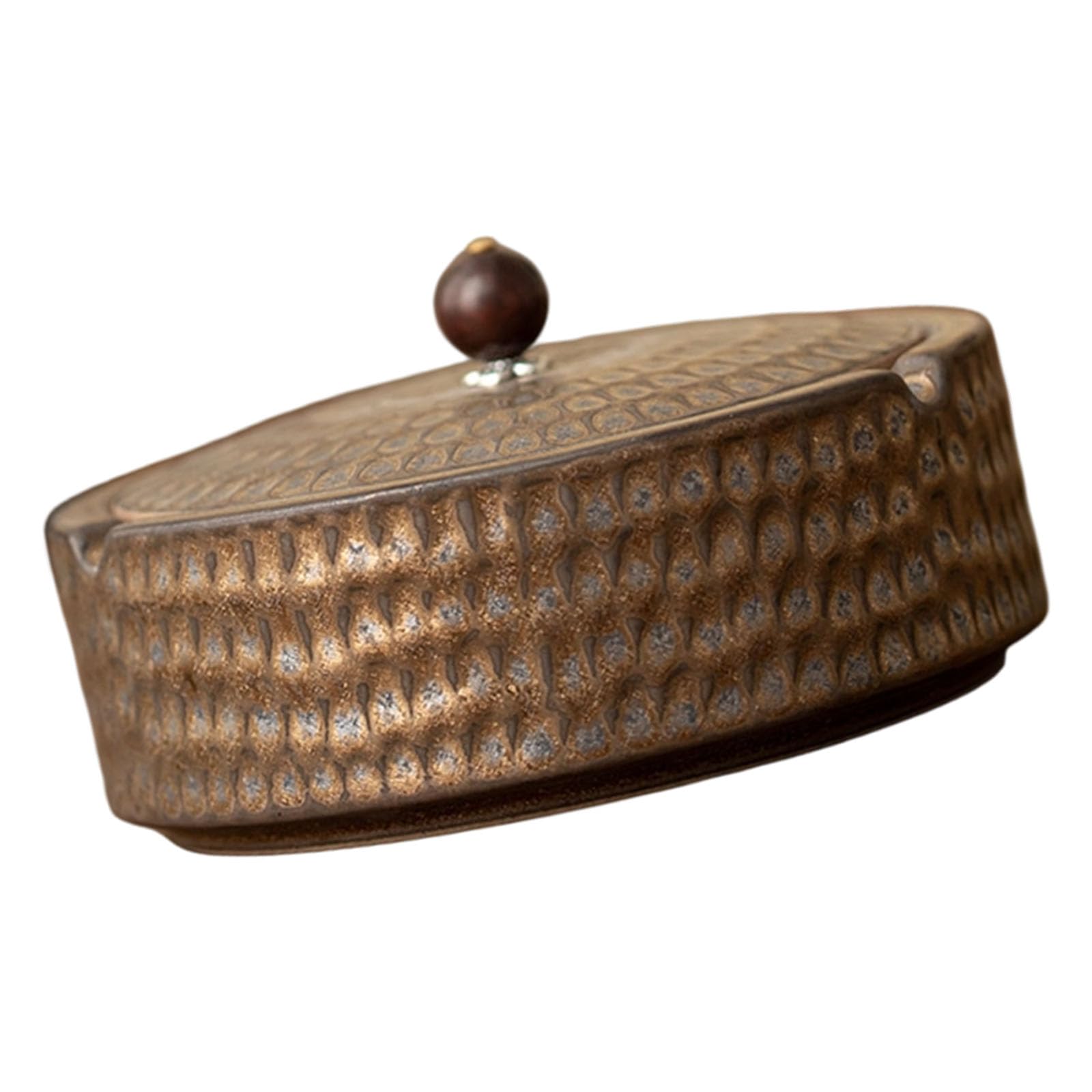 Large Creative Ceramic Ashtray with Lid Round Shape Hammered Texture Ashes Holder for Home Teahouse Decoration Decorative Ashtray