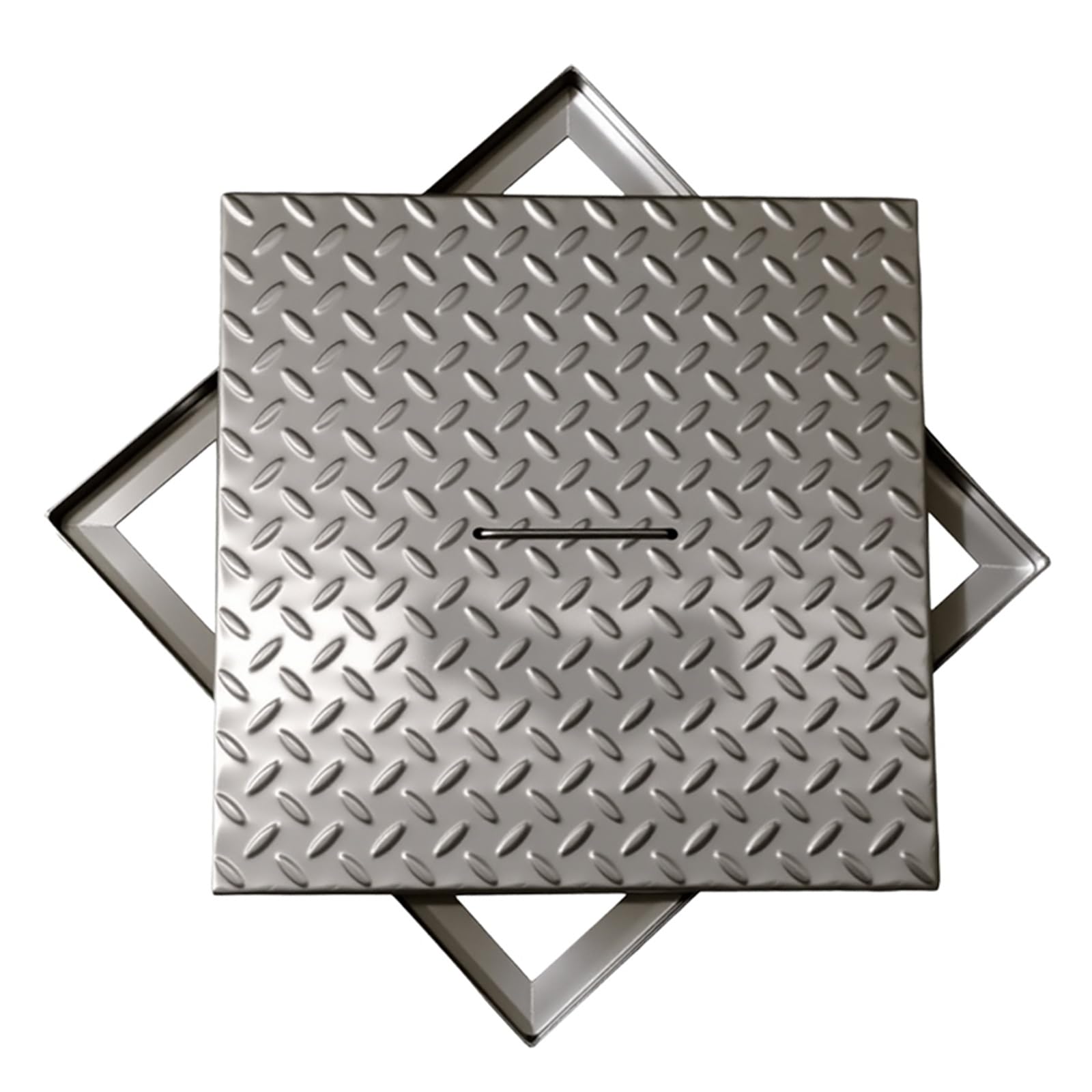 Couvercle de trou d'égout carré inox 50 cm avec poignée et grille de drainage