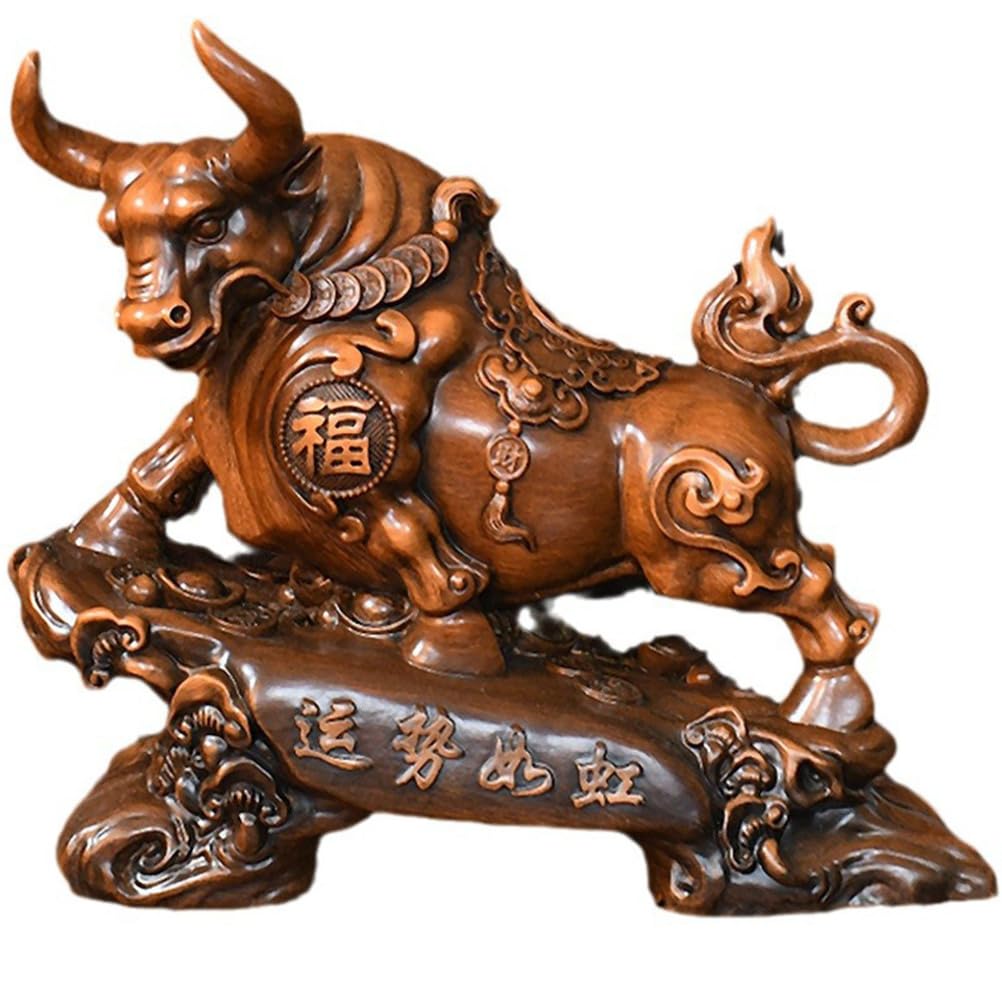 Figurka Złotego Byka Żywica Chiński Feng Shui Statua Wołu Pomyślne bogactwo Powodzenia Ozdoby rzeźbiarskie Powodzenia w karierze i bogactwie do wystroju domowego biura,M