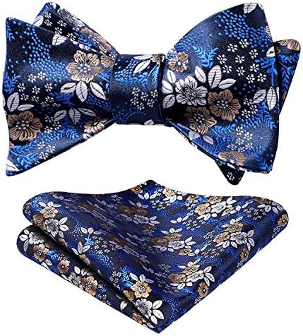HISDERN Bow Ties for Men Floral Self Bow Tie and Pocket Square Wedding Party Jacquard Paisley Bowtie & Handkerchief Set