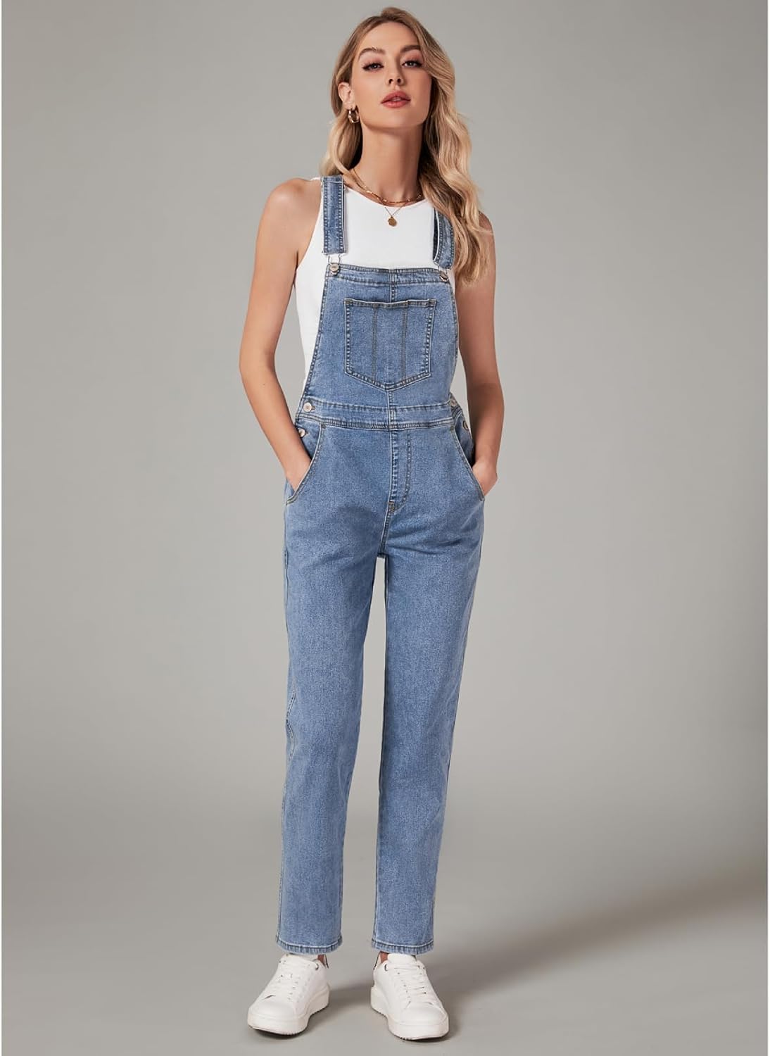 Vetinee Womens Classic Adjustable Straps Pockets Denim Bib Overalls Jeans Pants - Image 3