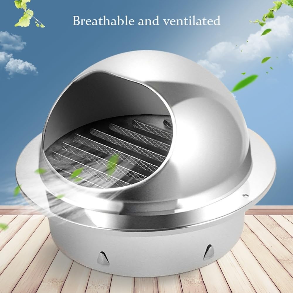 Rejilla de ventilación Externa de Acero Inoxidable, Rejilla de ventilación Redonda para Campana extractora con mosquitera integrada de 50 mm, 100 mm y 200 mm para conductos de Escape (250 mm