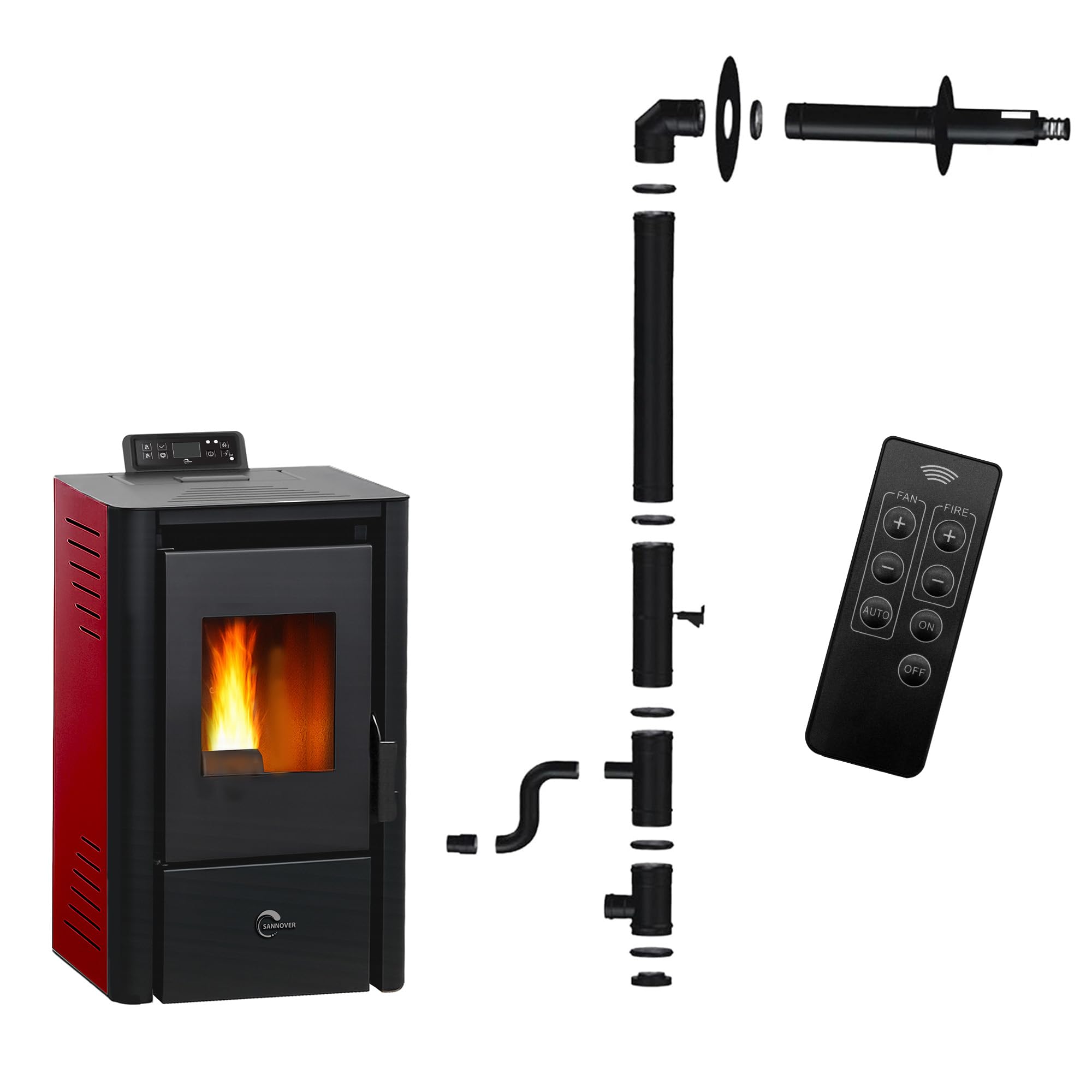 Stufa a pellet impermeabile Anita 9,4 kW Bordeaux Sannover + Kit di installazione