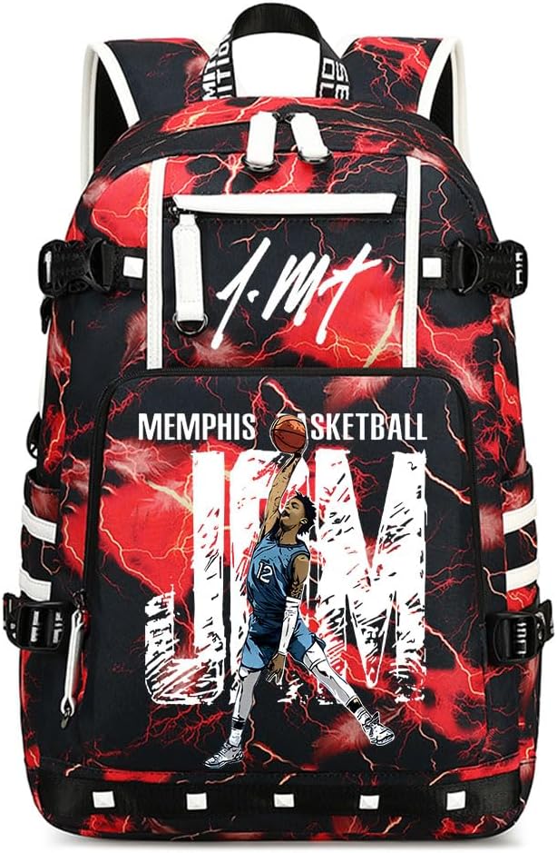 No. 12 Basketball Player JA Creative Backpacks Sports Fan Bookbag Travel Student Backpack with USB Charging Port (b)