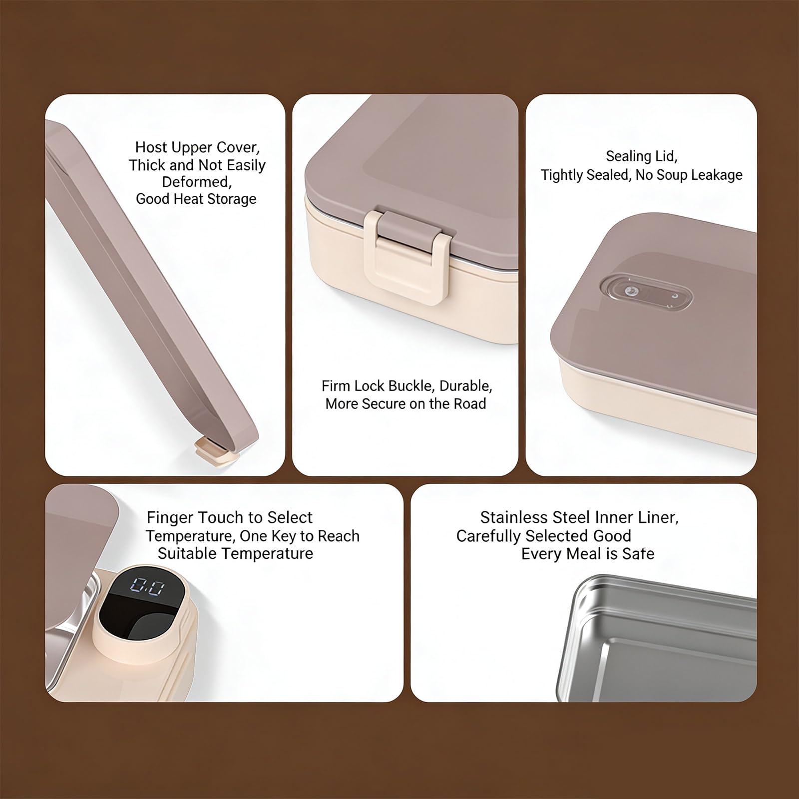 Smart Warmed Mealbox Evidenziando Tecnologia di isolamento a secco per tenere cibi caldi Costruito da Food Grade 304 Rustless Trasportabile Piano Quattromila Usa Pasto Studente
