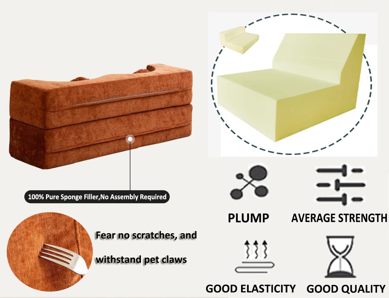 Faltbares Schlafsofa, Gästematratze Für 2,klappbar Schlafsofa Schlafsessel Bed Mit 2 Kissen,extra Dick 20cm Waschbarer Überzug Für Wohnzimmer Schlafzimmer