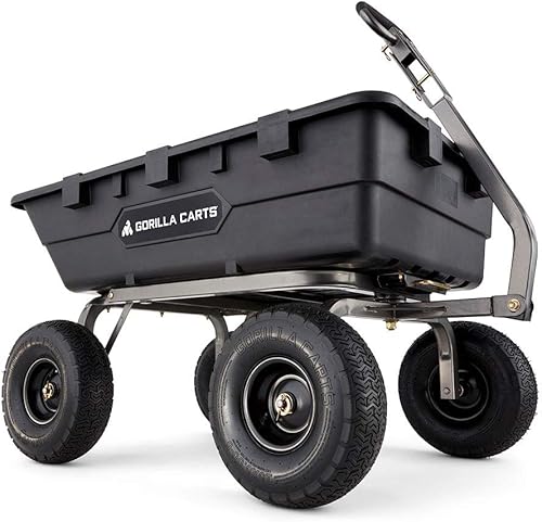 Miniatura 2 de Cargador de polivinílicio pesado Gorilla Carts con mango convertible, capacidad 1500 libras, negro.