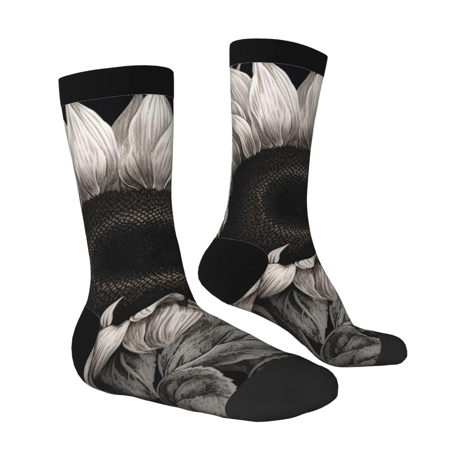 LZQPOEAS Sunflower Black Grey Athletic Socks Unisex Cushioned Crew Socks Hiking Running Calf Sock Soft Above Ankle Sock