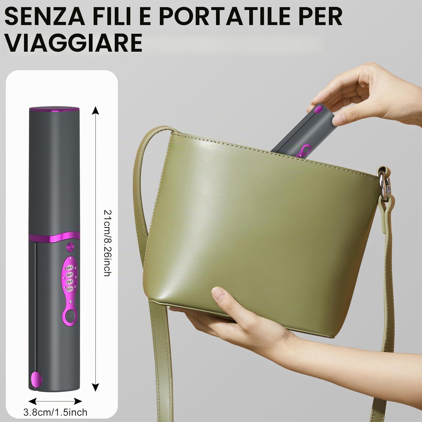 Piastra per Capelli Senza Fili, Piastra e Ferro Arricciacapelli 2 in 1, Ricaricabile USB Portatile 5000mAh, Piastra da Viaggio Temperatura Regolabile 3 Livelli, Riscaldamento Rapido