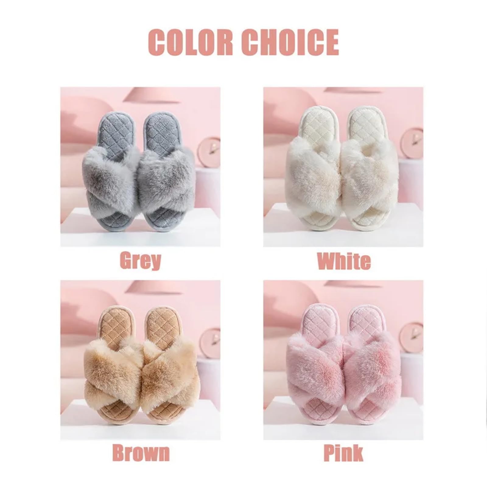 Ciabatte Donna Invernali Slifori A Croce Fluffy Slifori Anti-Slittamento, Caldi E Lussuosi Pannelli Interni per Le Donne-gray-38-39