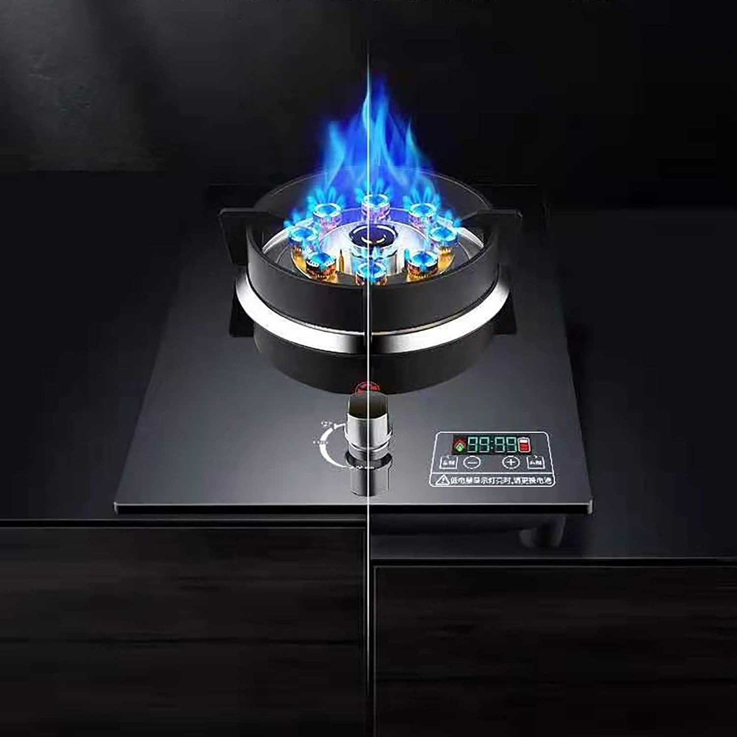 Camping Stove Gas hob Black Tempered Glass Gas Stove 7.2KW Nine-Cavity Lotus Built-in Cooktop Hob Anti-scalding Red Dot Reminder 90 Minutes Smart Timer Flameout Protection Non-Slip