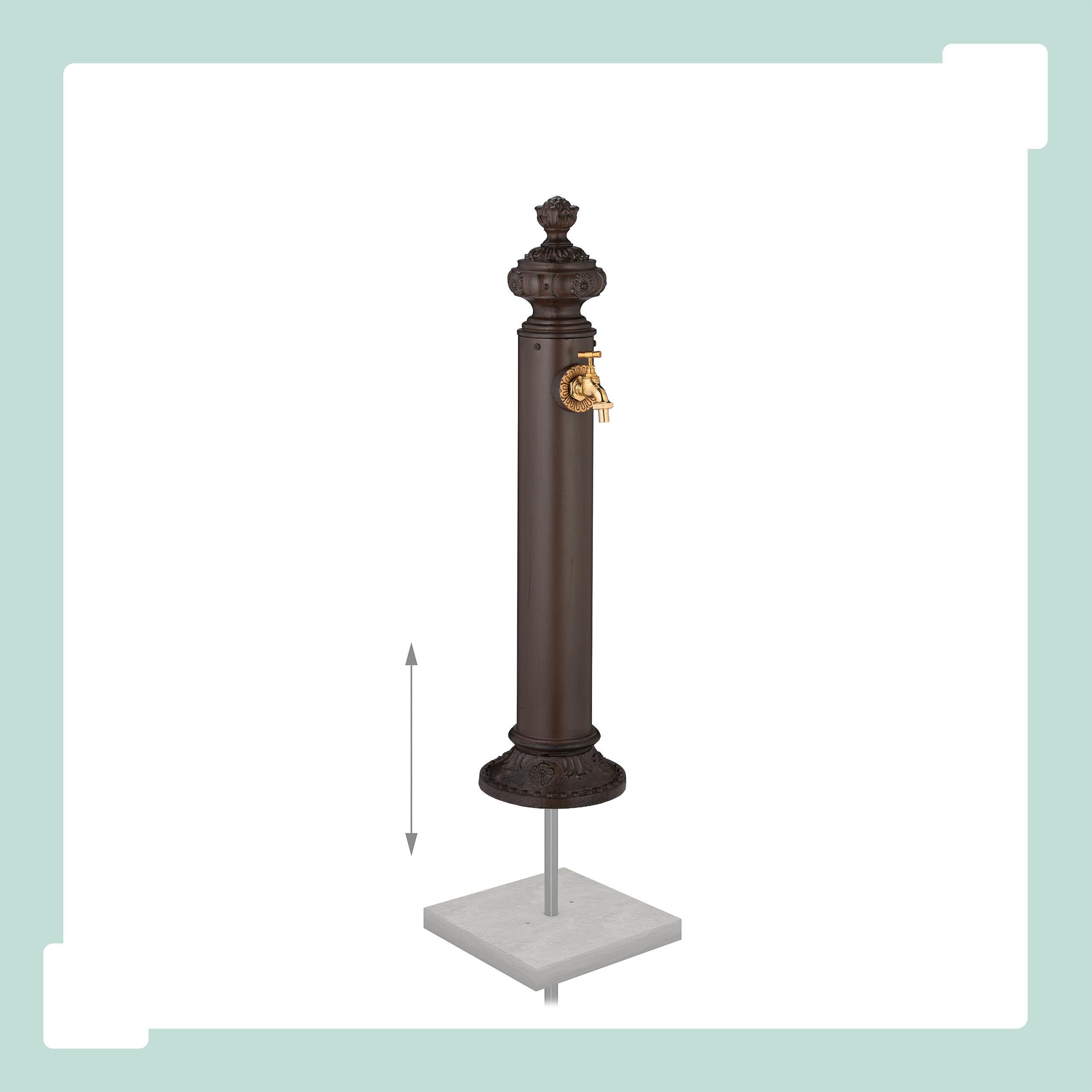Relaxdays Fontaine extérieure pour Le Jardin ou la terrasse, Robinet doré, H x L x P : 87 x 20 x 24 cm, Marron
