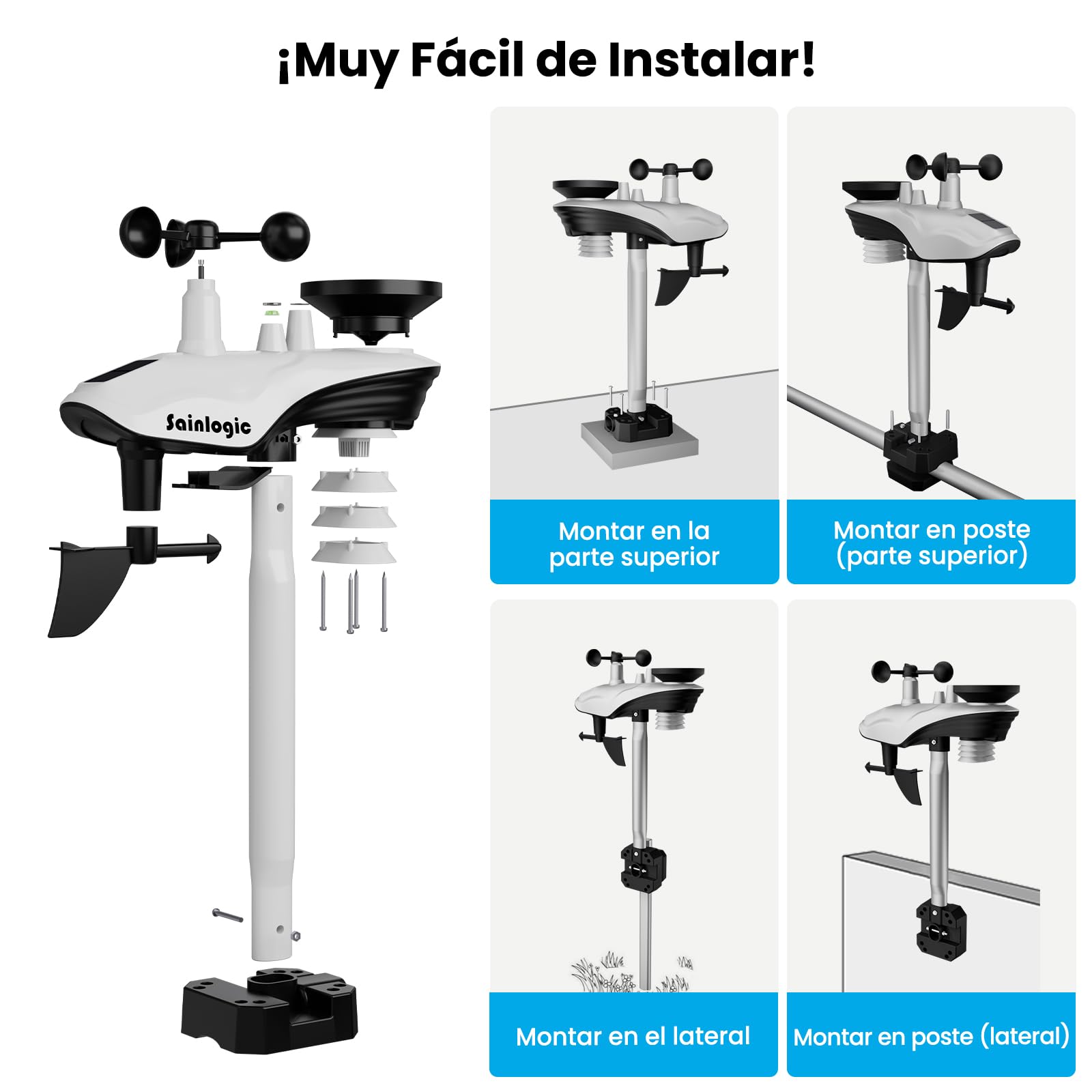 Sainlogic SA9Plus Inteligente Estación Meteorológica WiFi: Sensor Inalámbrico Interior/Exterior, 24/7 por Weatherseed® AI, UV, Alertas y Exportación de Datos 2Años