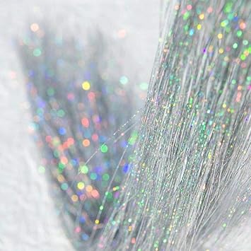 47" Holographic Hair Tinsel Kit - Shining Silver Professional Sparkle Heat-Resistant Silk Hair Extensions - Party Hair, Gifts for Girls 2200 Strands