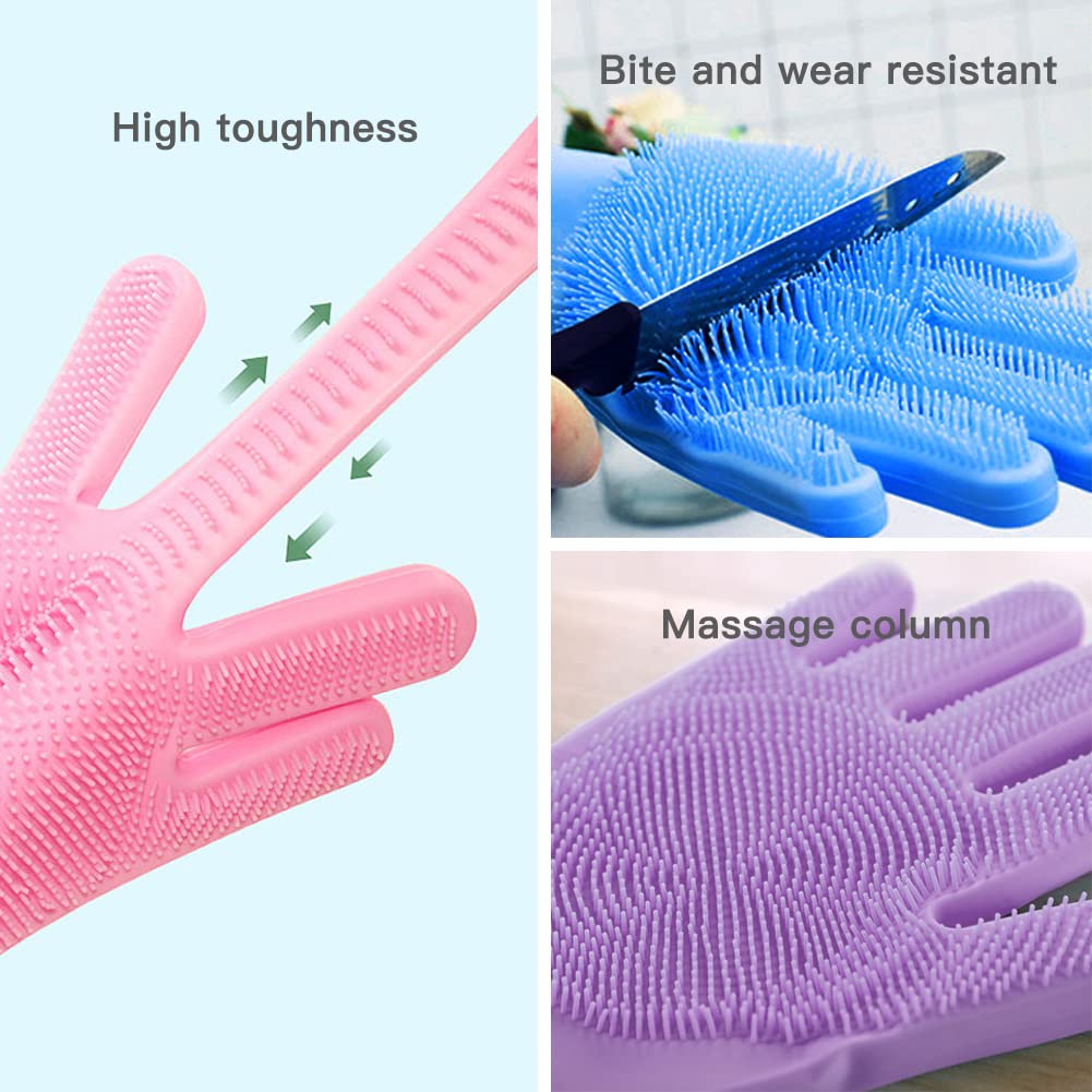 WAYUTO Guanti da toelettatura in silicone a maniche lunghe: bagno per gatti, massaggio per cani, depilazione, shampoo per animali domestici per cucina, bagno e negozio di animali domestici - viola