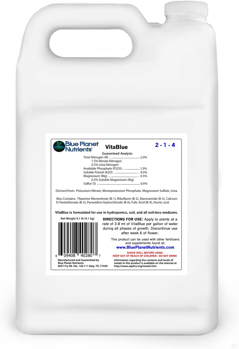 VitaBlue Complete B-Vitamin Supplement for Plants (128 oz) Gallon | Concentrated All Purpose Formula | for All Plants & Gardens | Blue Planet Nutrients