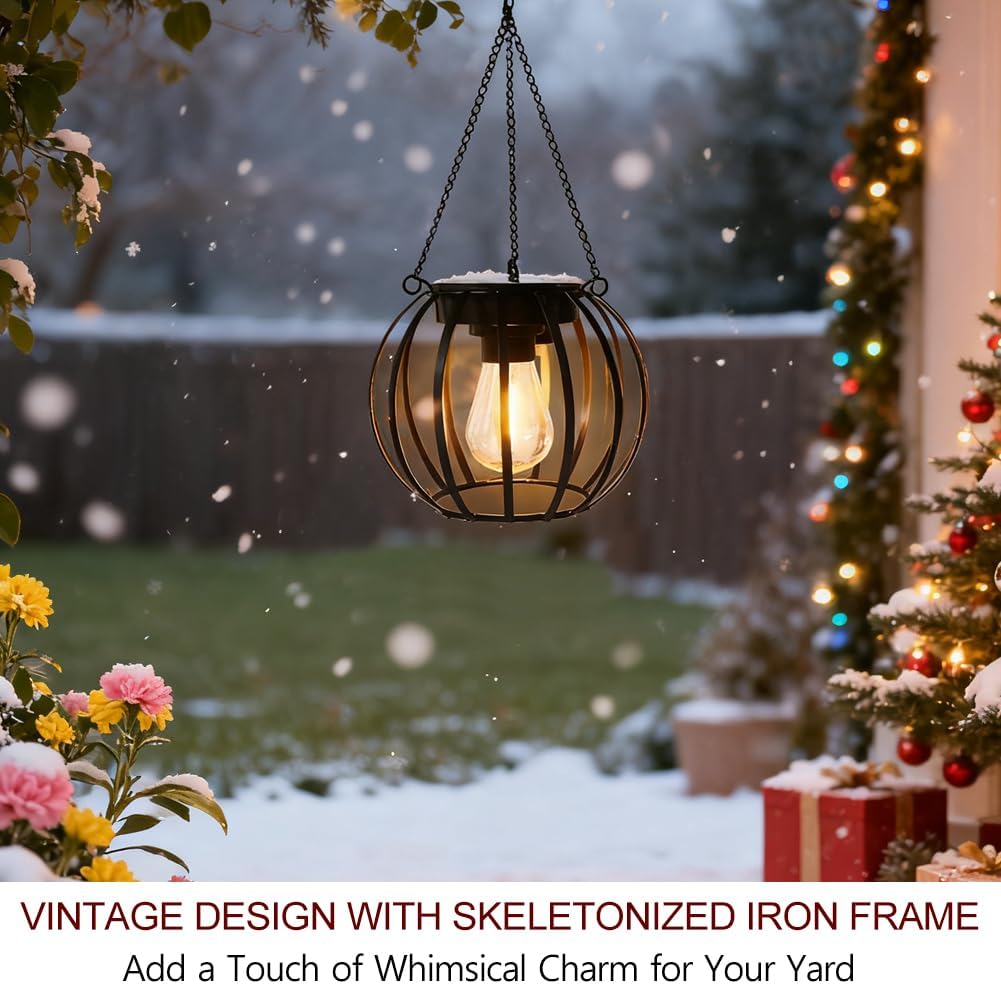 Bright Zeal 1-Pack 13" Black Solar Hanging Lanterns Outdoor Waterproof - Solar Lantern Hanging Garden Outdoor Lights Metal Waterproof LED - Auto On/Off Lanterns for Trees with Iron Frame