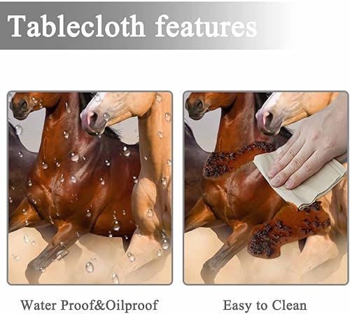 Miniatura 2 de Yibeas Mantel redondo de 60 pulgadas con diseño de galope en arena, diseño de animales de polvo, equino, sin palomino, para mesas redondas, mantel