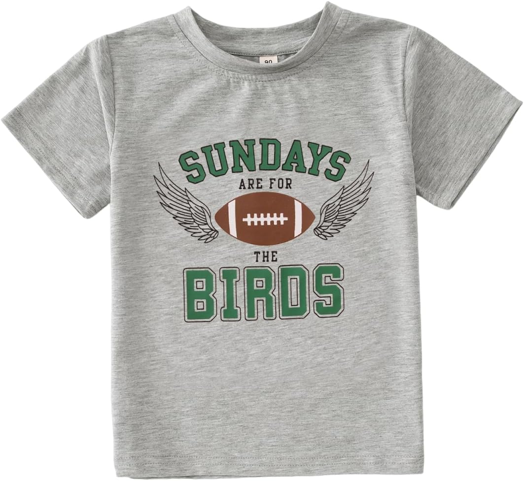 MODNTOGA Toddler Girl Boy Game Day Football Graphic Shirt Sundays for The Birds T-Shirt Kids Rugby Sports Fans Tee Tops
