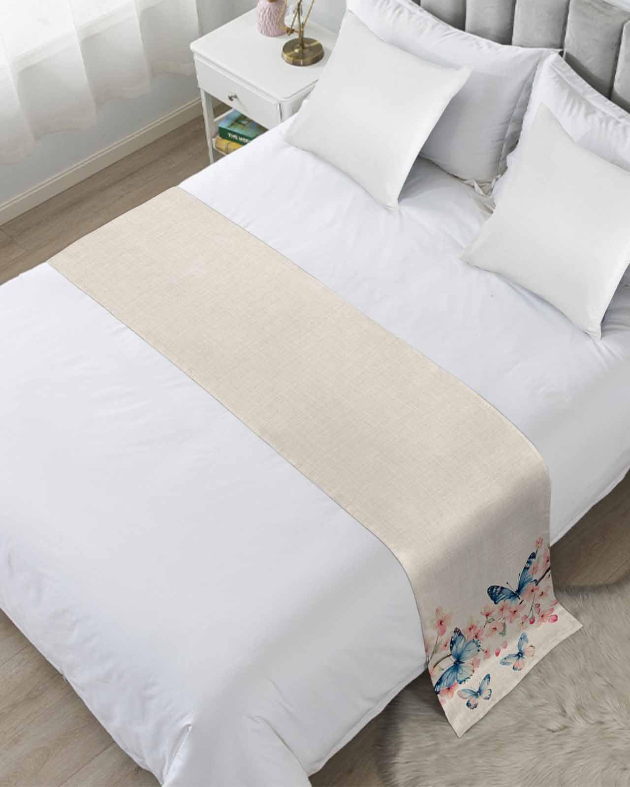 Vintage Butterfly Bed Runner for Twin Size, Spring Watercolor Blossom Floral Bedspread Protector Slipcover Bed Scarf for Foot Runners & Scarves for Bedroom Hotel Wedding Room 71x20 Inches