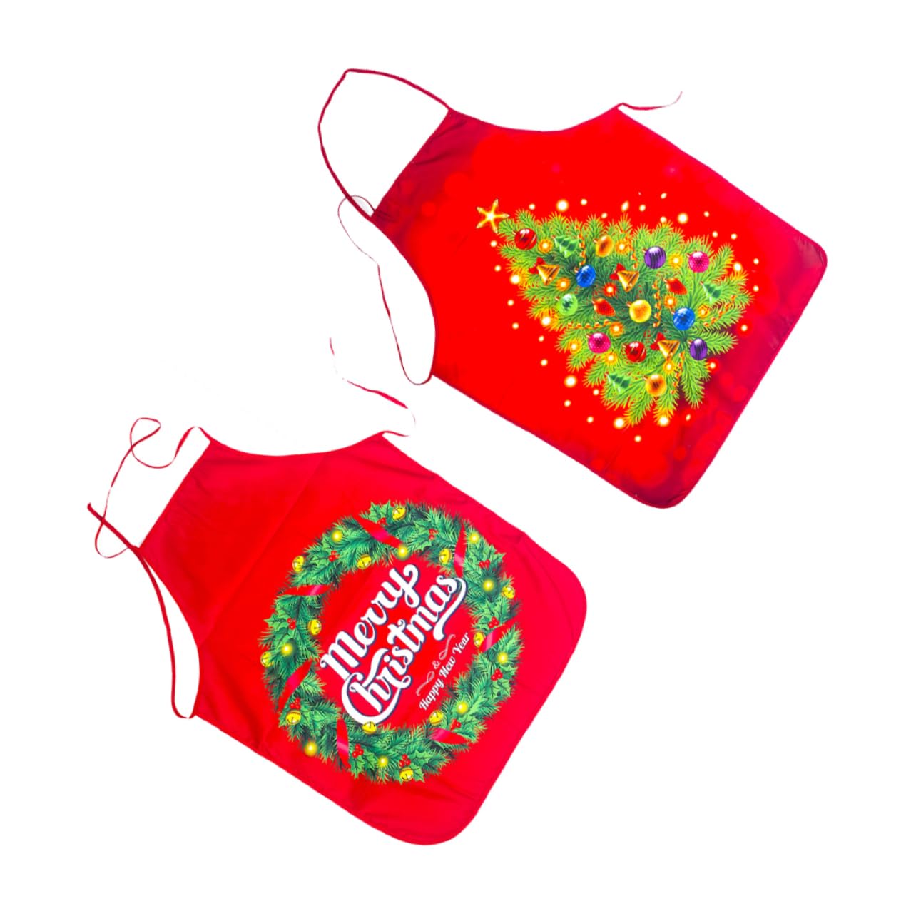 VALICLUD 10 Piezas Delantales Navideños Rojos para Adultos Estampados de y Árbol de Navidad Decoraciones para Cocina y Fiestas Ajustables y Lavables Unisex