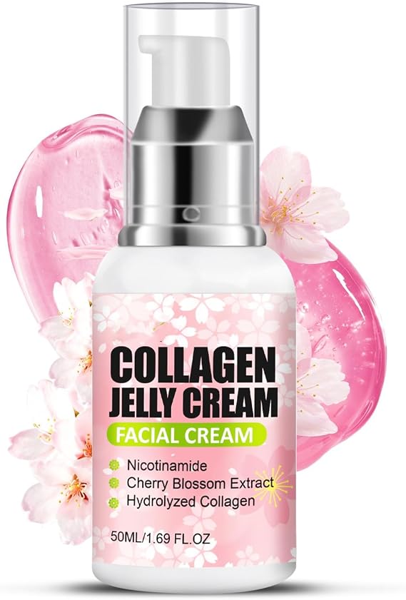 Collagen Jelly Cream - Japanese Cherry Blossom Glow Jelly Face Moisturizer, Collagen Face Cream Vegan Skincare - Elasticity & Hydration, Reduce Fine Lines & Dullness, Skin Firming and Tightening