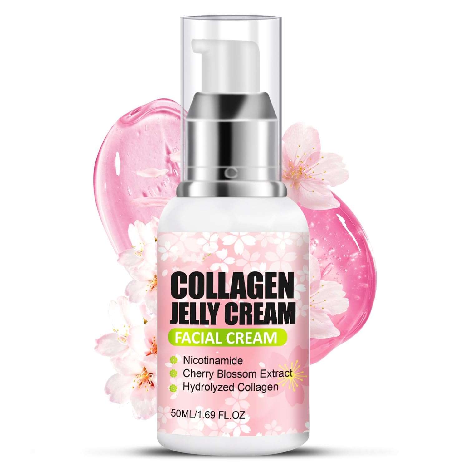 Collagen Jelly Cream - Japanese Cherry Blossom Jelly Moisturizer for Face Collagen Face Cream Vegan Skin Care - Elasticity and Moisture Reduces Fine Lines and Dullness