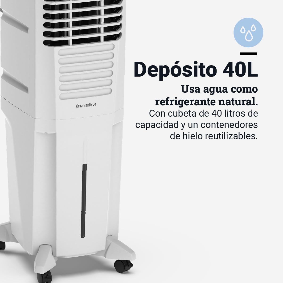 UNIVERSALBLUE Climatizzatore evaporativo portatile 40 l – Raffreddatore d'aria 120 W, 4000 m³/h, 2 modalità, 3 velocità, oscillazione verticale motorizzata, basso consumo, nessuna installazione