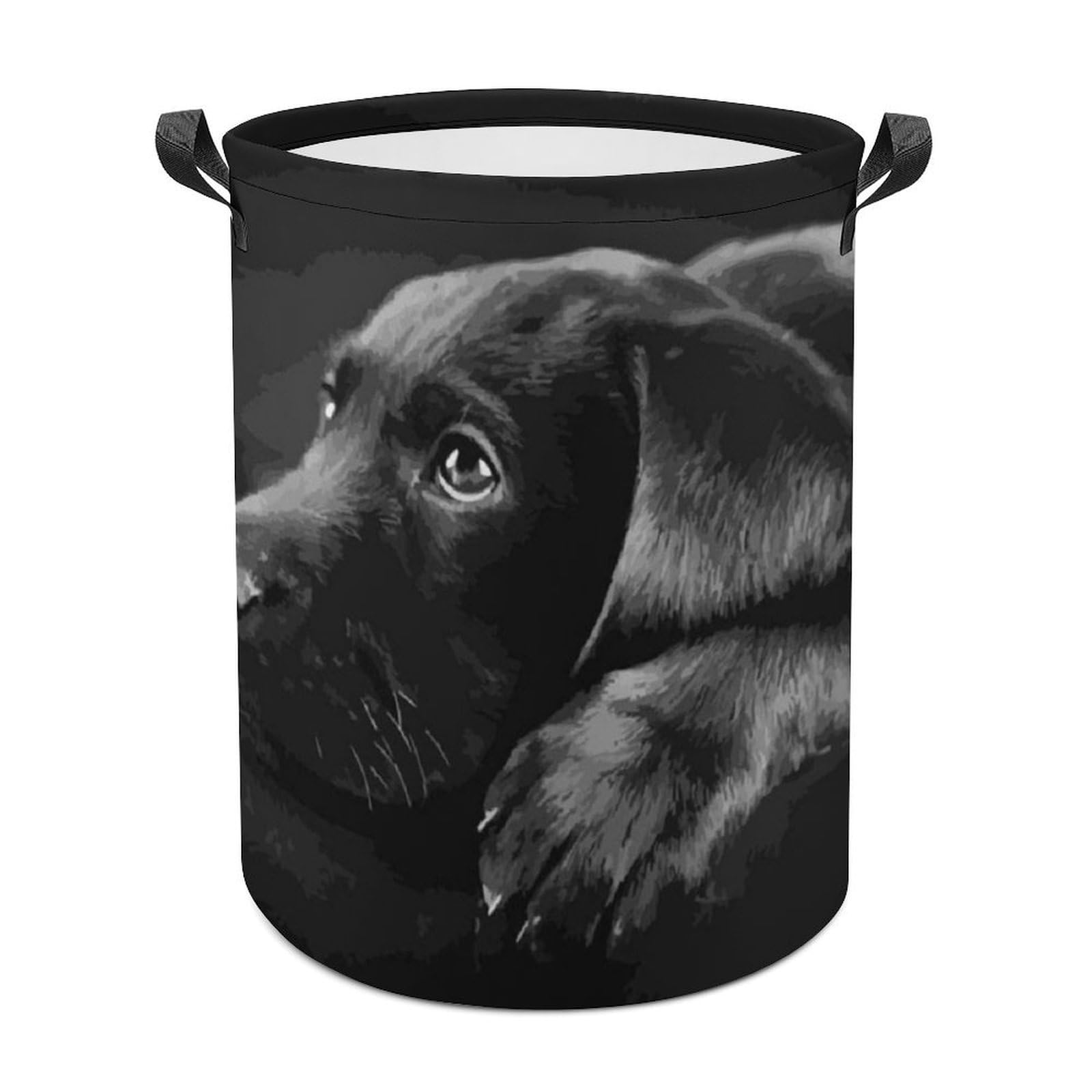 MHYRAC Laundry Hamper, Black Labrador Puppy Art Laundry Basket, Washing Basket with Handle