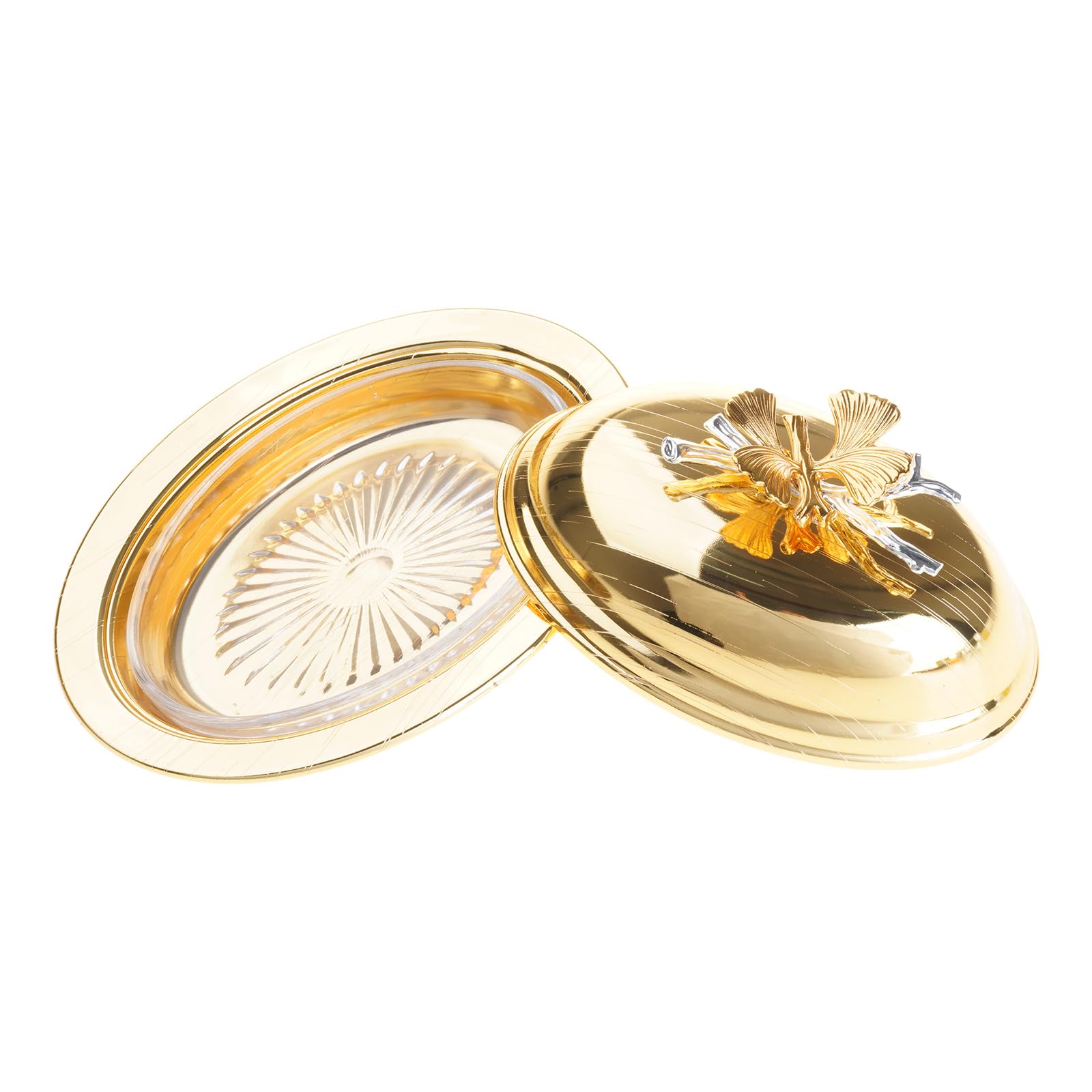 Beurrier europeen dore en metal avec cloche de protection pour table chic