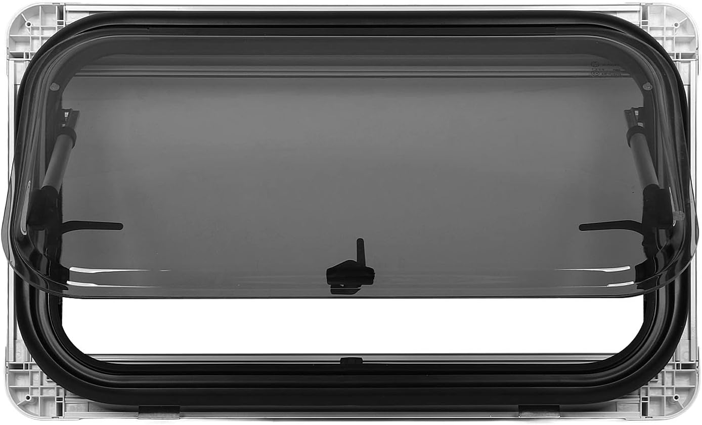 RV Push Out Window, Aluminum Alloy Frame Double Layer Acrylic Glass with Screen Sunshade Privacy Curtain for Motorhomes Campers Mobile Homes