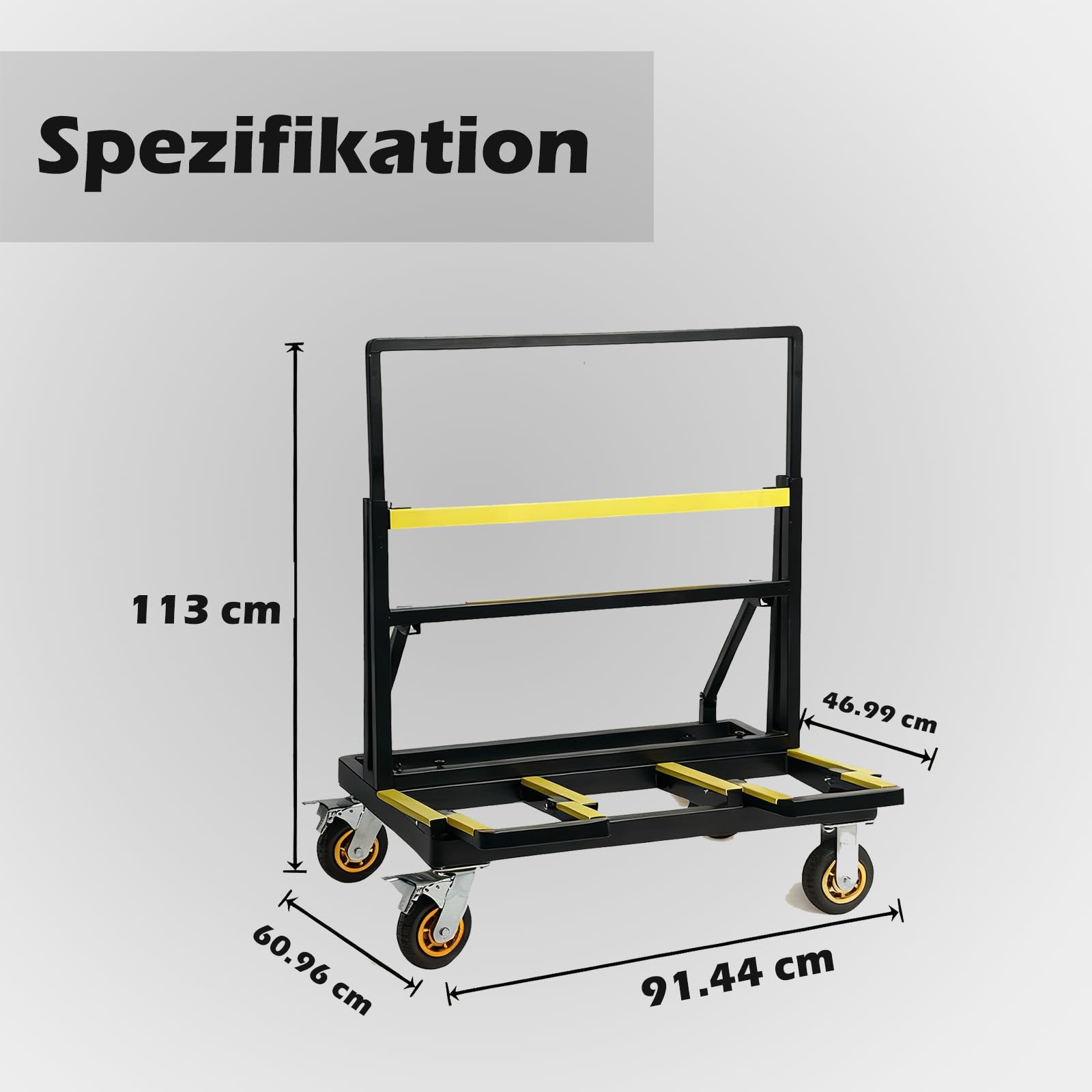 Plattenwagen mit 1000 kg Tragkraft, gummierte Lenkrollen – praktische Materialtransport-Lösung zum Transport von Glas und Sperrholz, für Werkstatt, Lager und Haushalt