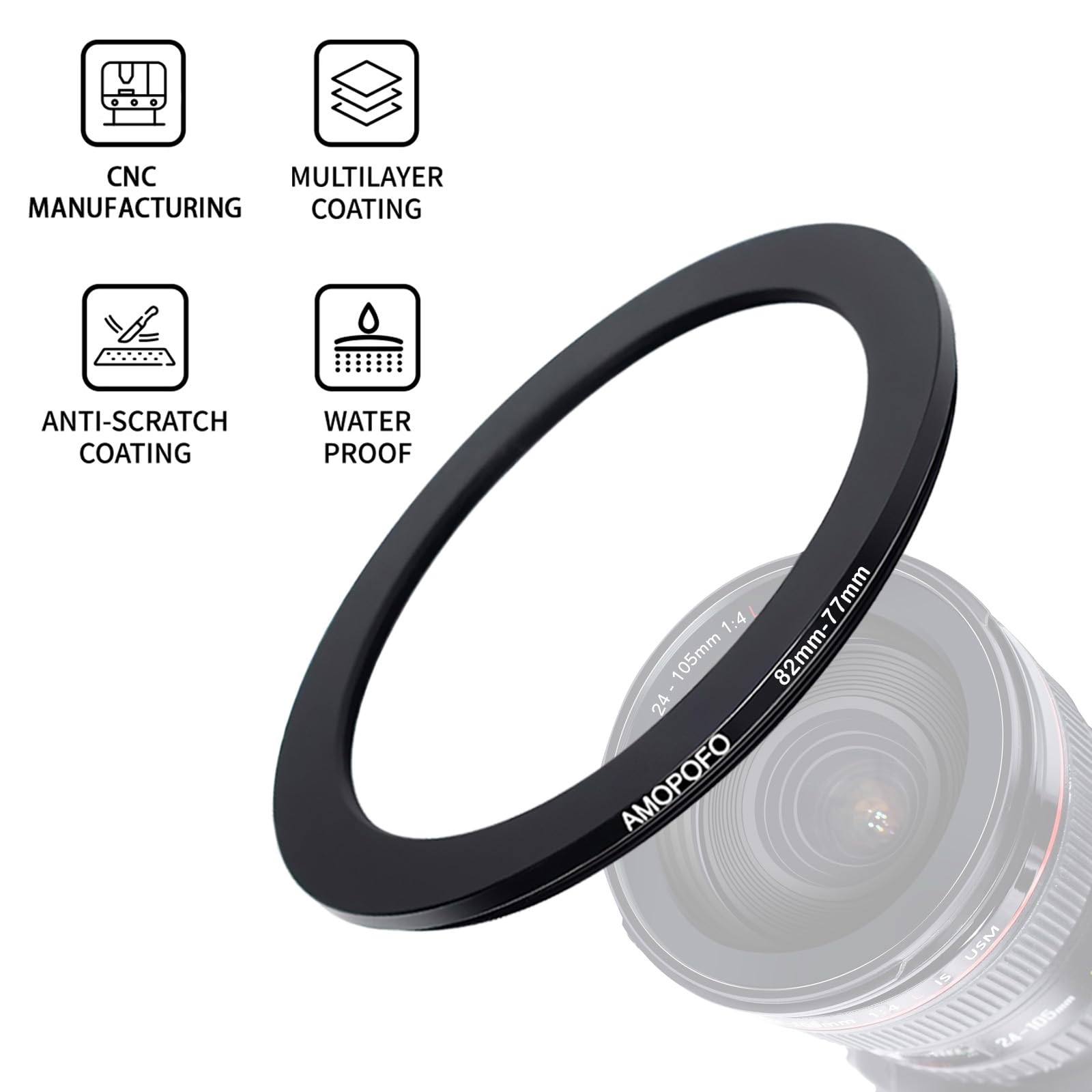 9 Stück 82-77mm/77-72mm/72-67mm/67-62mm/62-58mm/58-55mm/55-52mm/52-49mm/49-40.5mm Filterring Adapter-Set,Objektivfilter Step Down Ring kompatibel Alle Marken UV ND CPL