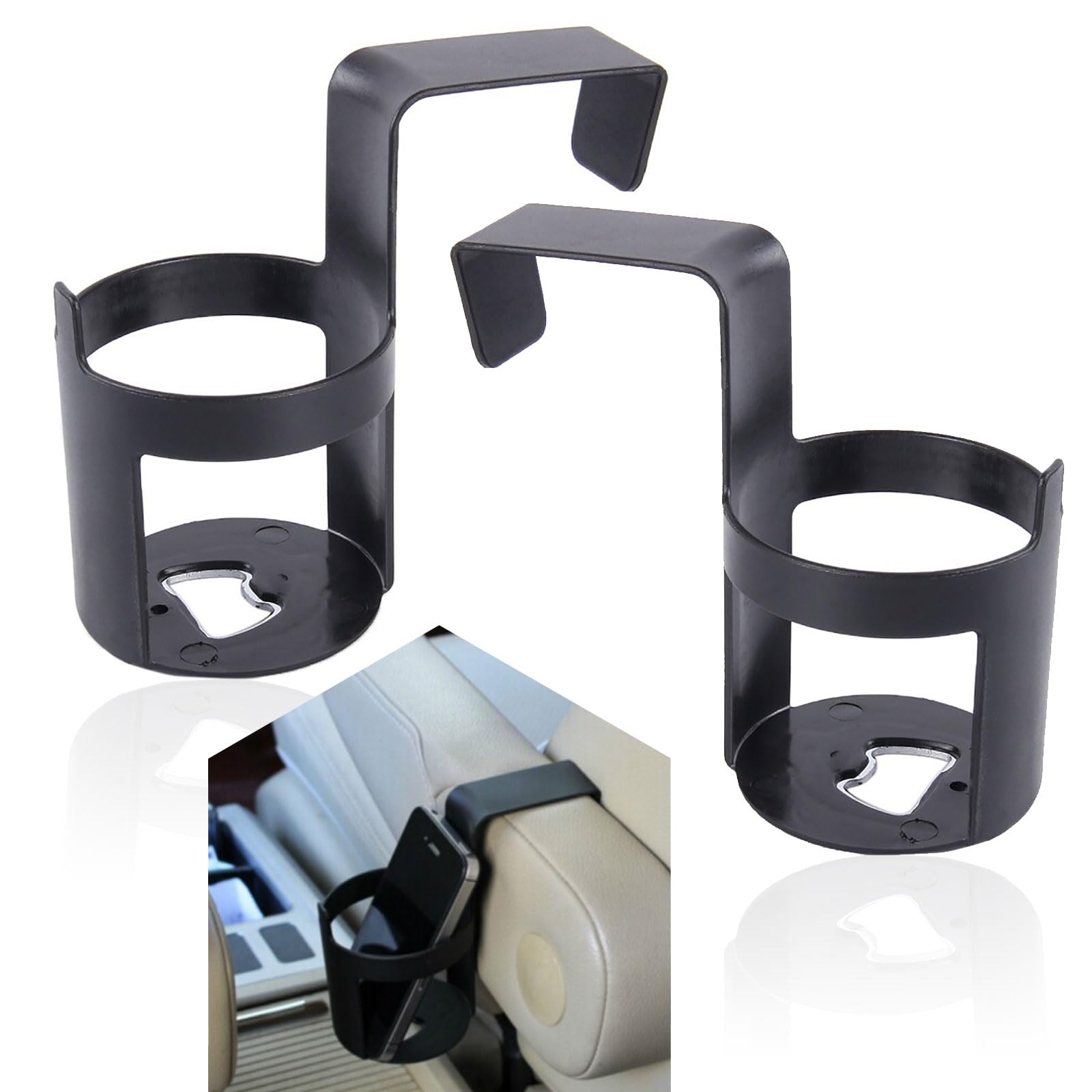 Pack-2 Car Water Cup Holder, 4.52" x 2.55" x 2.75" Hanging Door Seat Armrest Gap Drink Holder, Waterproof Stable Support Portable Cup Holder, Universal Storage Accessories for Cars (Black)