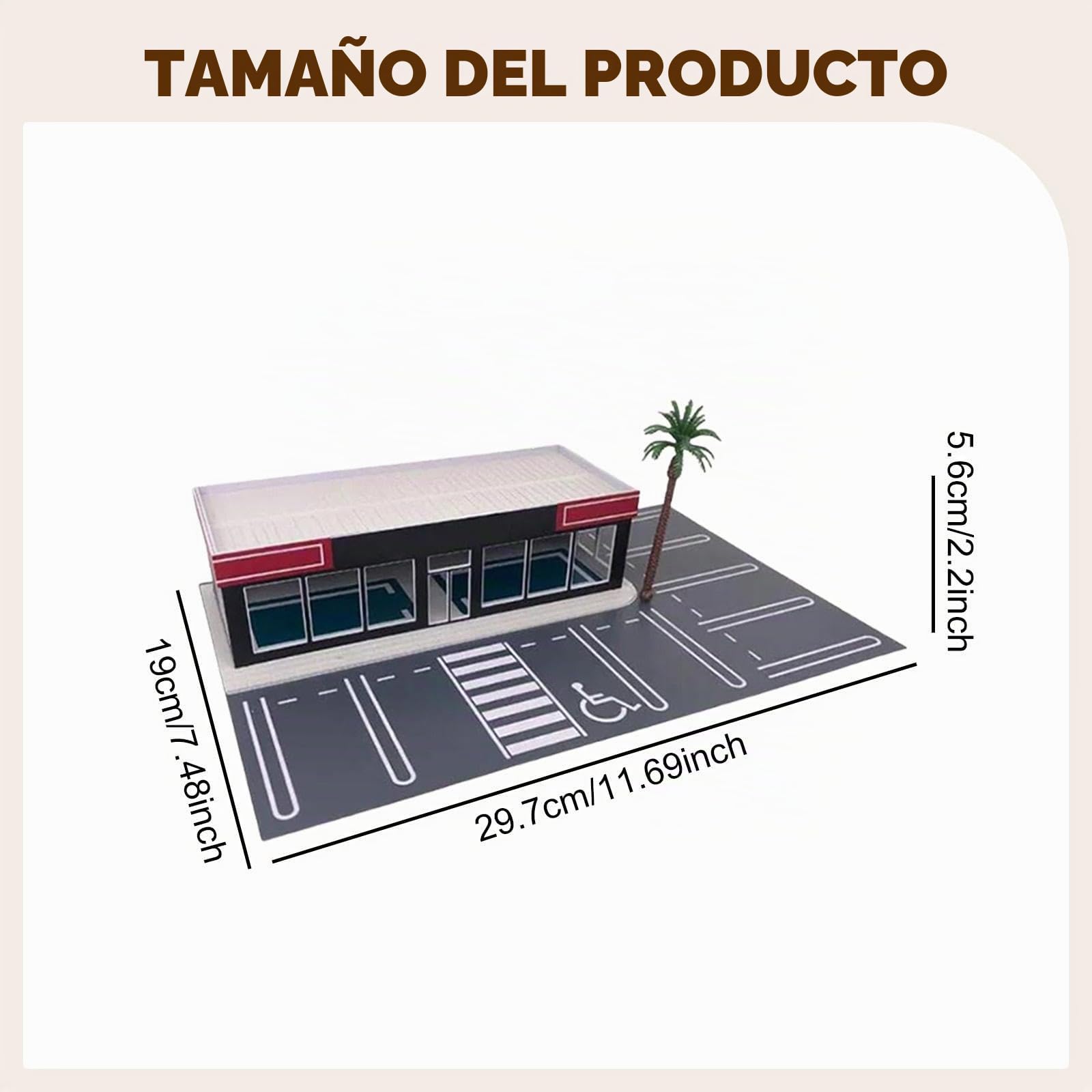 harayaa Maqueta de Garaje a Escala 1:64, Diorama de Estacionamiento en Miniatura, Accesorios de Estacionamiento, Expositor de Vehículos de PP para Coleccionis, Parking Lot W Tree