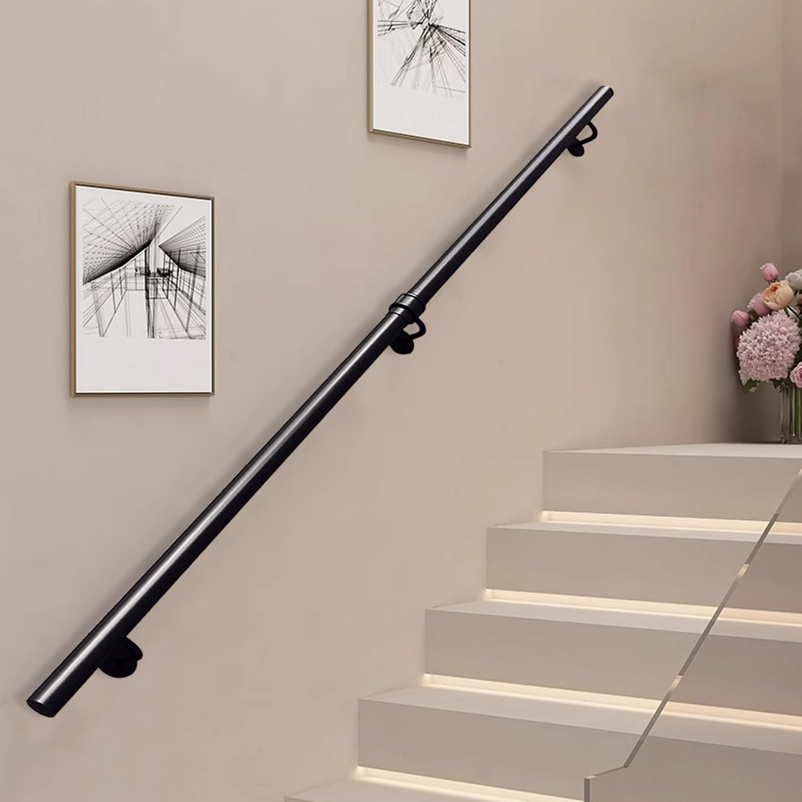 FKXSXAZ Modern Stair Railing for Indoor Outdoor Steps, Black Wall Mount Staircase Banister Handrail Wrought Iron Safety Grab Bar, 30~600cm Complete Kit(19ft/570cm)