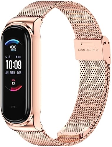 MIJOBS Correa de repuesto de metal para Amazfit Band 5, compatible con Amazfit 5 Fitness Tracker (Milán, oro rosa)