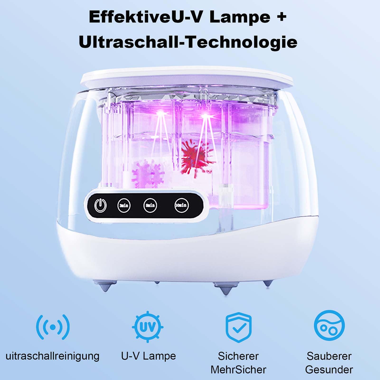 Appareil de nettoyage à ultrasons 48 000 Hz, nettoyeur à ultrasons avec lampe UV, bain à ultrasons, nettoyeur de gouttières, rainure intérieure en acier inoxydable pour prothèses dentaires, rétentions
