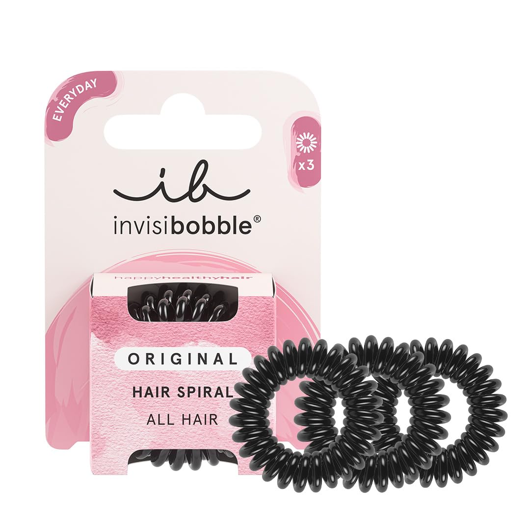Invisibobble gomas de pelo espiral negras True Black Original x3 - Goma de pelo antirotura - Gomas de pelo negras de cordón telefónico - Gomas de pelo mujer